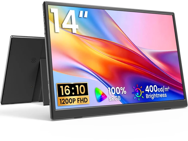Main image of Portable Monitor 14 Inch 1200P 60Hz IPS HDR Ultra-Slim Travel Monitor with Dual Speakers USB-C HDMI Second Screen for Laptop PC Mac Phone Xbox PS4/5 Switch, VESA Kickstand, Zero Frame Gaming