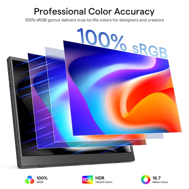 Alt view image 3 of 7 - Portable Monitor 14 Inch 1200P 60Hz IPS HDR Ultra-Slim Travel Monitor with Dual Speakers USB-C HDMI Second Screen for Laptop PC Mac Phone Xbox PS4/5 Switch, VESA Kickstand, Zero Frame Gaming