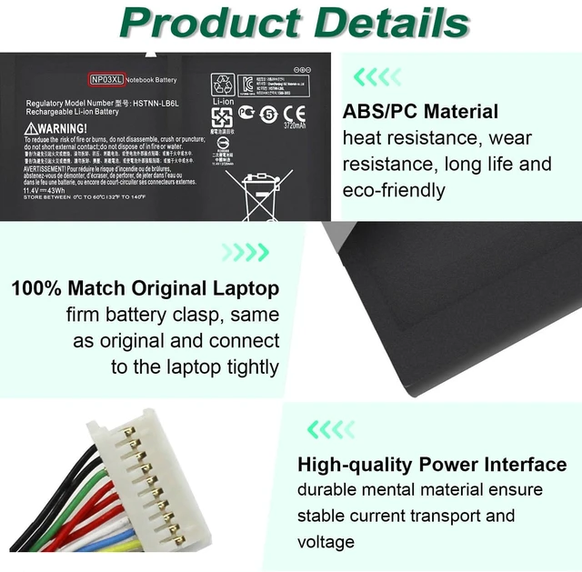 Alt view image 4 of 6 - 43Wh NP03XL 761230-005 Battery for HP Envy X360 15-U011DX 15-U010DX 15-U110DX 15T-U100 15T-U200 15T-U300 15-U111DX 15-U483CL 15-U493CL Pavilion X360 13-A010DX 13-A012DX 13-A013CL NPO3XL 11.4V