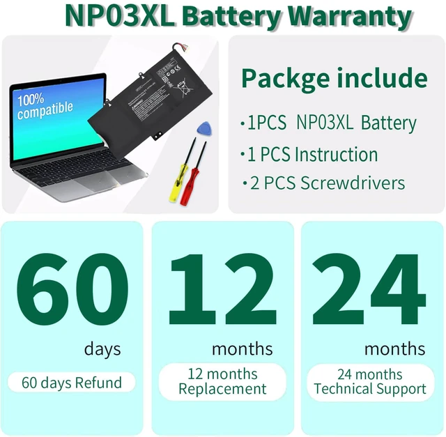 Alt view image 5 of 6 - 43Wh NP03XL 761230-005 Battery for HP Envy X360 15-U011DX 15-U010DX 15-U110DX 15T-U100 15T-U200 15T-U300 15-U111DX 15-U483CL 15-U493CL Pavilion X360 13-A010DX 13-A012DX 13-A013CL NPO3XL 11.4V