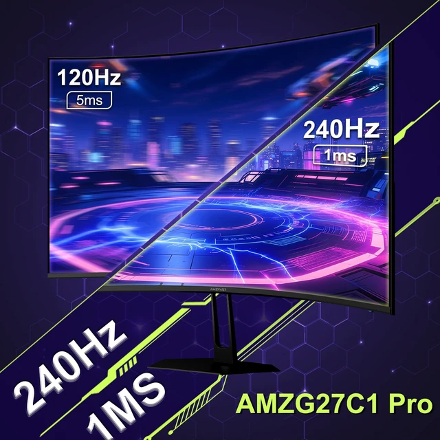Alt view image 3 of 7 - 27 inch 240Hz Curved Monitor, FHD 1080p Gaming Monitor, Built-in Speakers, FreeSync, MPRT 1ms, 130% sRGB, 4000:1, 1500R, VESA Mount, HDMI 2.0&DP 1.4, Exchange, AMZG27C1 Pro