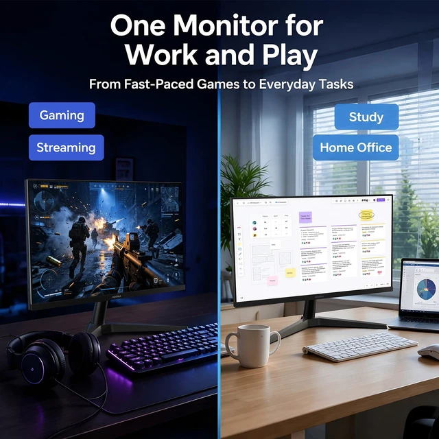 Alt view image 5 of 7 - 24 Inch Gaming Monitor, 180Hz 1080P VA Display with 3000:1 Contrast FHD Eye Care, HDMI & VGA, VESA 100x100mm Mountable for Dorm Room, Dual-Screen Setup, PC and Console Gaming