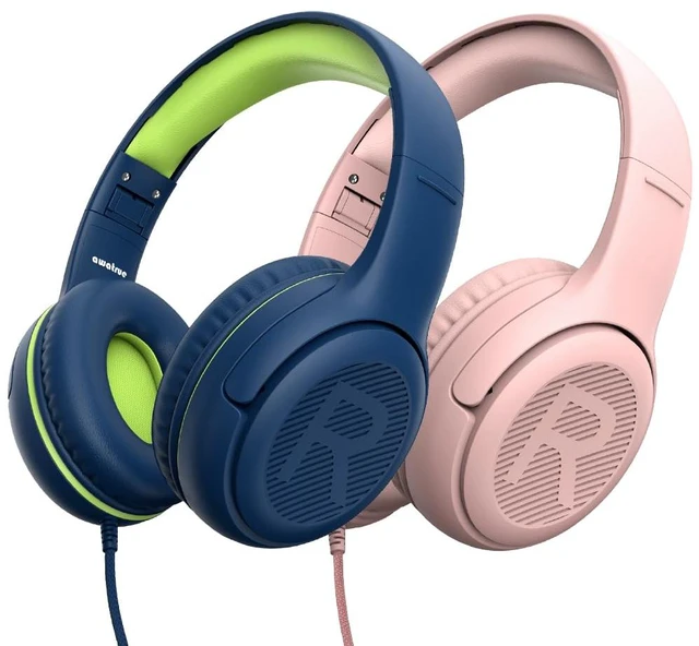 Main image of AT2 2PCS Kids Headphones for School Travel, 85/94dB Safe Volume 3.5mm Jack, HD Mic, Portable Wired Headphone with Shareport, Stereo Sound On-Ear Headphones for Toddler Kids Girls Boys
