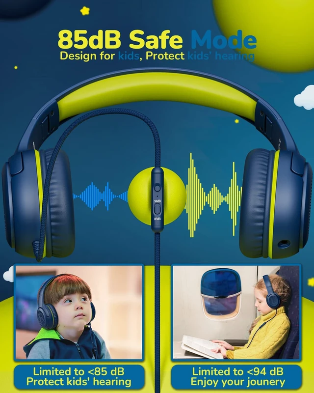 Alt view image 3 of 7 - AT2 2PCS Kids Headphones for School Travel, 85/94dB Safe Volume 3.5mm Jack, HD Mic, Portable Wired Headphone with Shareport, Stereo Sound On-Ear Headphones for Toddler Kids Girls Boys