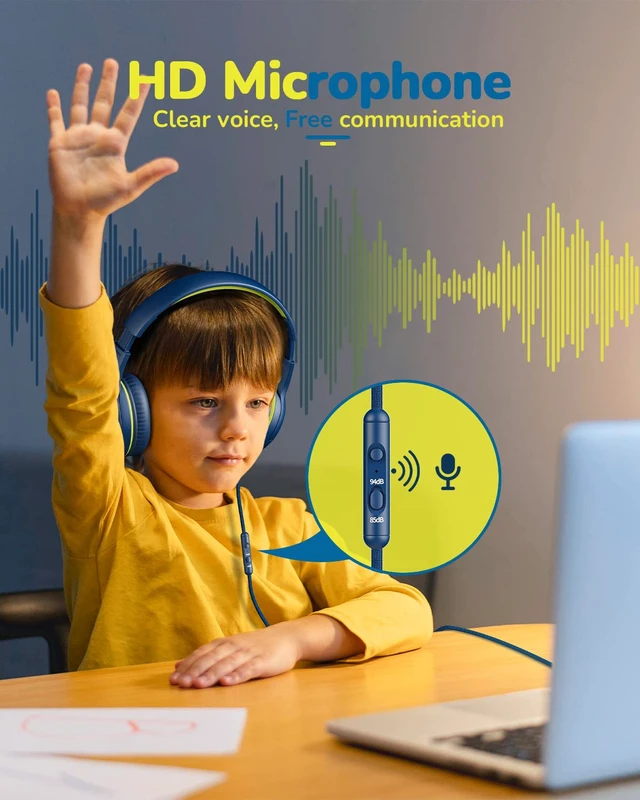 Alt view image 6 of 7 - AT2 2PCS Kids Headphones for School Travel, 85/94dB Safe Volume 3.5mm Jack, HD Mic, Portable Wired Headphone with Shareport, Stereo Sound On-Ear Headphones for Toddler Kids Girls Boys