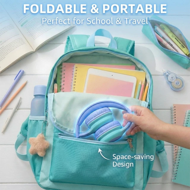 Alt view image 7 of 7 - Wired Kids Headphones with USB C Plug, 85dB Safe Volume, Adjustable Headband, Tangle-Free Cord Headphones for School, Tablet, Travel (Sky Blue & Mint Green, Without Microphone)