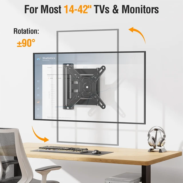 Alt view image 3 of 7 - 21.7in Long Arm TV Mount for 14-42" TVs Monitors, Max VESA 200x200 Full Motion Swivel & Tilt tv wall mount, Max 44 Lbs Load, sturdy tv mount bracket for corner & homeoffice installation
