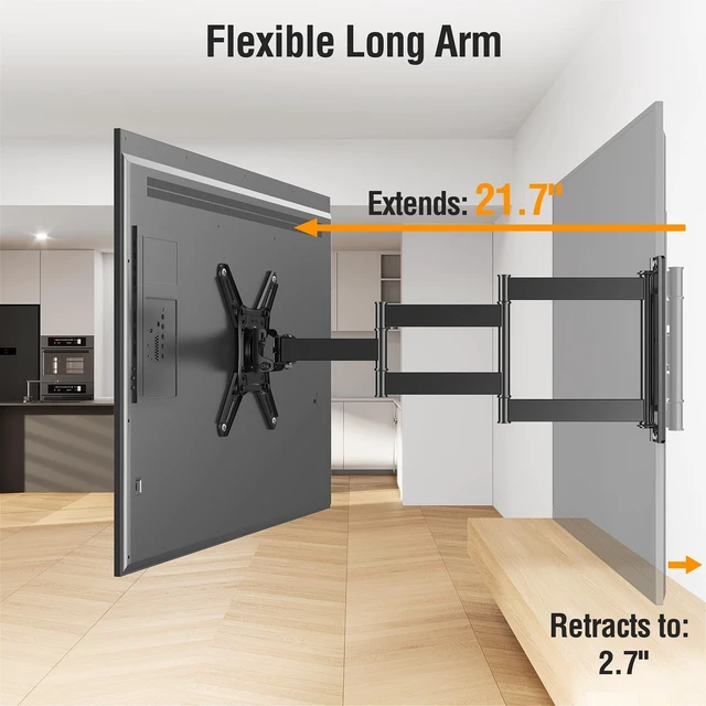 Alt view image 4 of 7 - 21.7in Long Arm TV Mount for 14-42" TVs Monitors, Max VESA 200x200 Full Motion Swivel & Tilt tv wall mount, Max 44 Lbs Load, sturdy tv mount bracket for corner & homeoffice installation