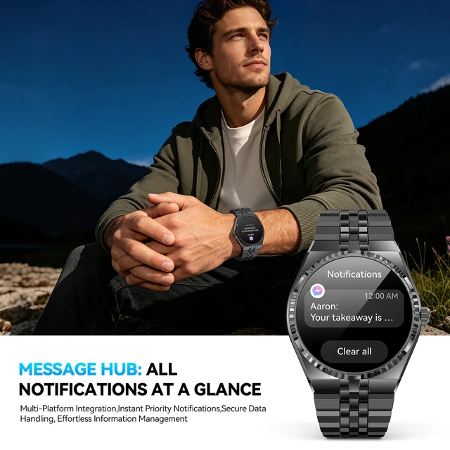 Alt view image 5 of 7 - Luxury Smart Watch for Men, Bluetooth Calls, Activity Tracker, Android iOS AMOLED, 24/7 Heart Rate/Blood Oxygen/Blood Pressure/Sleep Monitor, 160+ Sports Modes, Pedometer, IP68 Waterproof, 40mm