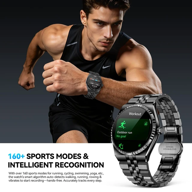 Alt view image 6 of 7 - Luxury Smart Watch for Men, Bluetooth Calls, Activity Tracker, Android iOS AMOLED, 24/7 Heart Rate/Blood Oxygen/Blood Pressure/Sleep Monitor, 160+ Sports Modes, Pedometer, IP68 Waterproof, 40mm