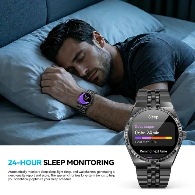 Alt view image 7 of 7 - Luxury Smart Watch for Men, Bluetooth Calls, Activity Tracker, Android iOS AMOLED, 24/7 Heart Rate/Blood Oxygen/Blood Pressure/Sleep Monitor, 160+ Sports Modes, Pedometer, IP68 Waterproof, 40mm