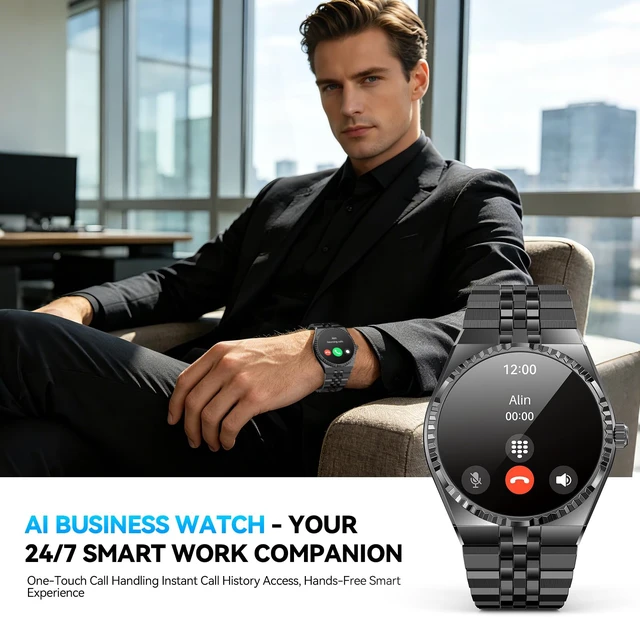 Alt view image 4 of 7 - Luxury Smart Watch for Men, Bluetooth Calls, Activity Tracker, Android iOS AMOLED, 24/7 Heart Rate/Blood Oxygen/Blood Pressure/Sleep Monitor, 160+ Sports Modes, Pedometer, IP68 Waterproof, 40mm