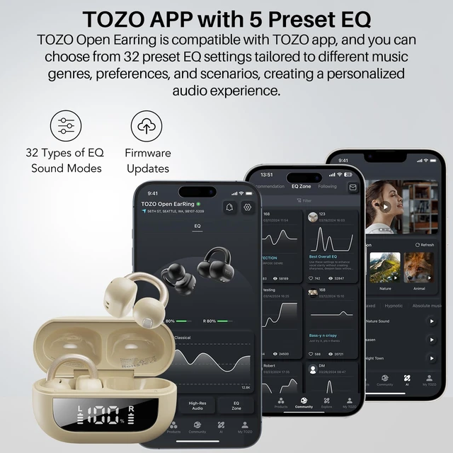 Alt view image 7 of 7 - OpenEarRing Open Ear Earbuds 40H Bluetooth 5.4 Lightweight Comfort | Open Ear Clip On Wireless Earbuds with Smart Digital LED Display, Stable Connection, Secure Fit for Driving Running Workout