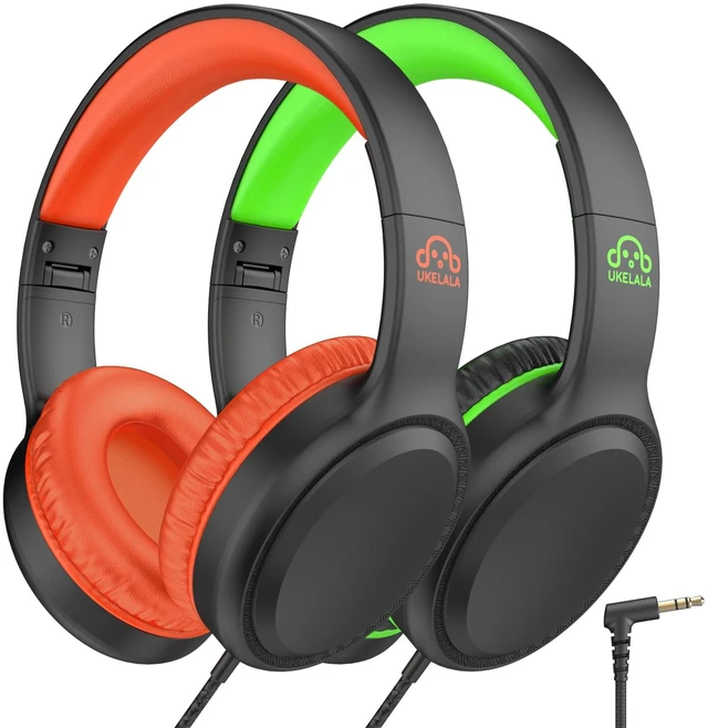 Main image of U2 2Pcs Wired Headphones for Kids for School Boys Girls w/ 3.5mm Foldable Lightweight Corded Head Phones On-Ear Compatible with Chromebooks Laptop Phones for Youth Student Child Orange&Green