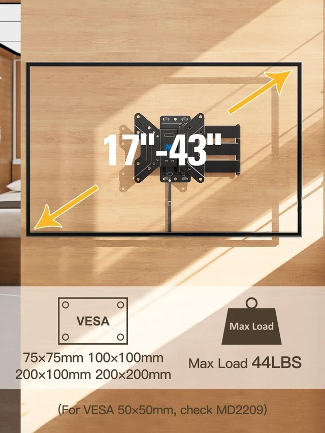 Alt view image 2 of 7 - UL Listed Lockable RV TV Mount for 17-43 TV up to 44lbs for Camper Trailer Motor Home Boat Truck, Full Motion Unique One Step Lock RV TV Wall Mount, VESA 200mm, 44 lbs, MD2210