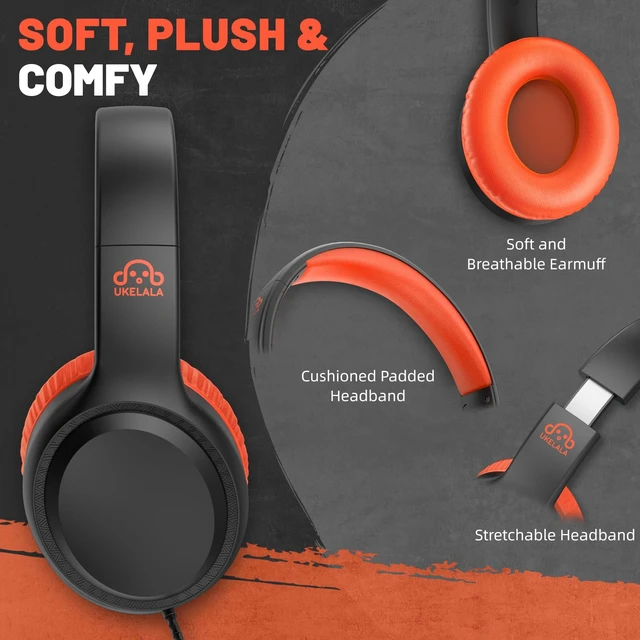 Alt view image 2 of 7 - U2 2Pcs Wired Headphones for Kids for School Boys Girls w/ 3.5mm Foldable Lightweight Corded Head Phones On-Ear Compatible with Chromebooks Laptop Phones for Youth Student Child Orange&Green