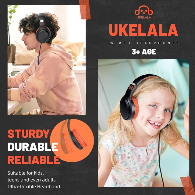 Alt view image 4 of 7 - U2 2Pcs Wired Headphones for Kids for School Boys Girls w/ 3.5mm Foldable Lightweight Corded Head Phones On-Ear Compatible with Chromebooks Laptop Phones for Youth Student Child Orange&Green
