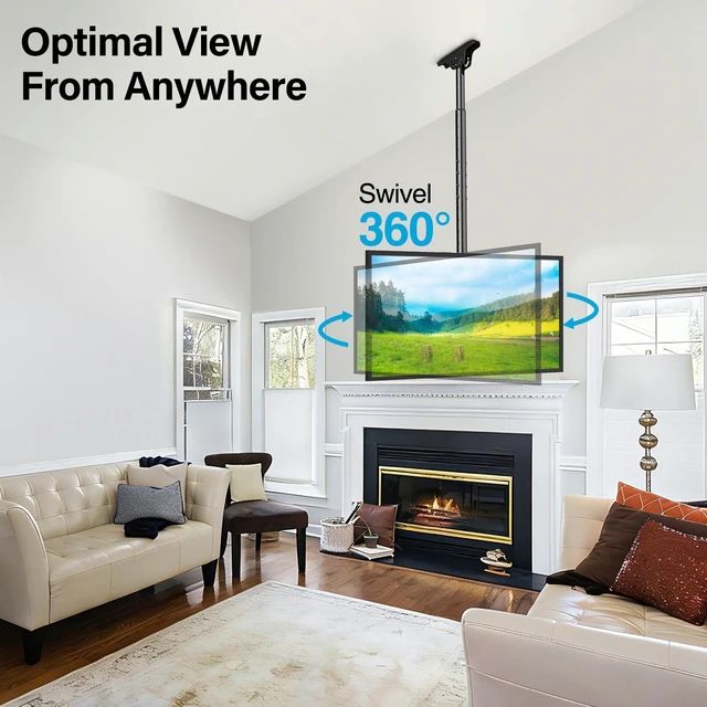 Alt view image 4 of 7 - Ceiling TV Mount for 40-75 Inch Flat Curved TVs, 360° Rotation Heavy Duty Articulating Pole with 99 lbs Capacity, Max VESA 600x400mm, Adjustable Height Ceiling Mount for Restaurant/Office