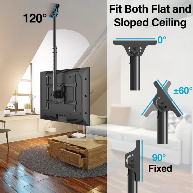 Alt view image 5 of 7 - Ceiling TV Mount for 40-75 Inch Flat Curved TVs, 360° Rotation Heavy Duty Articulating Pole with 99 lbs Capacity, Max VESA 600x400mm, Adjustable Height Ceiling Mount for Restaurant/Office