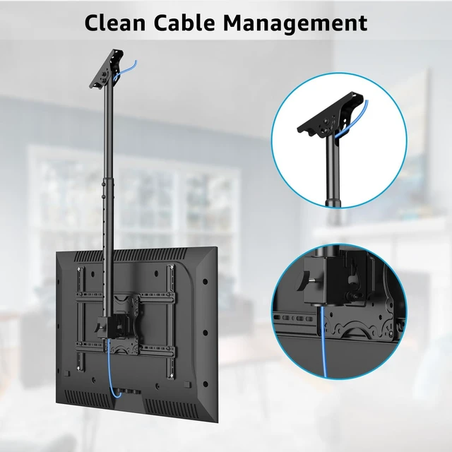Alt view image 7 of 7 - Ceiling TV Mount for 40-75 Inch Flat Curved TVs, 360° Rotation Heavy Duty Articulating Pole with 99 lbs Capacity, Max VESA 600x400mm, Adjustable Height Ceiling Mount for Restaurant/Office