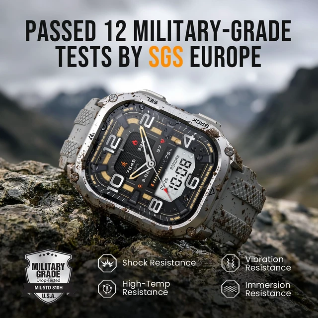 Alt view image 4 of 7 - Pulse 2 Smart Watch with GPS, 5 ATM/IP69 Waterproof, LED Flashlight 1.96" AMOLED Military-Grade Rugged Smartwatch, 170+ Sport Modes, 15-Day Battery, Heart Rate/Sleep Monitor for Android/iPhone