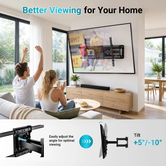 Alt view image 5 of 7 - Full Motion TV Wall Mount for 37-90 Inch TVs, Heavy Duty Swivel Tilt Hold up to 132lbs, Articulating Dual Arm Wall Mount TV Bracket, Max VESA 600x400mm, Fits 24" Wood Studs
