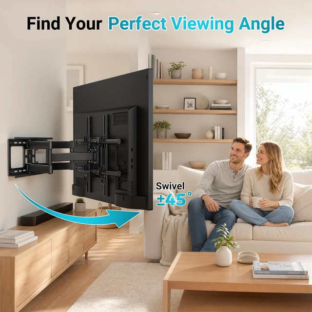 Alt view image 6 of 7 - Full Motion TV Wall Mount for 37-90 Inch TVs, Heavy Duty Swivel Tilt Hold up to 132lbs, Articulating Dual Arm Wall Mount TV Bracket, Max VESA 600x400mm, Fits 24" Wood Studs