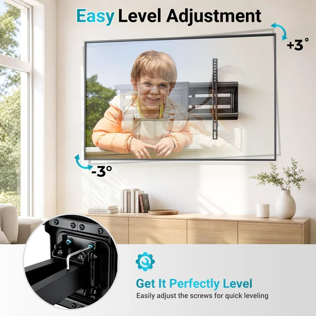 Alt view image 3 of 7 - Full Motion TV Wall Mount for 37-90 Inch TVs, Heavy Duty Swivel Tilt Hold up to 132lbs, Articulating Dual Arm Wall Mount TV Bracket, Max VESA 600x400mm, Fits 24" Wood Studs