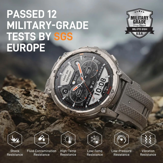 Alt view image 3 of 7 - ORB 2 Rugged Smart Watch, 5 ATM & IP69 Waterproof, Dual-Band GPS 16-Day Battery, 1.43" AMOLED Military-Grade Smartwatch, 170+ Sport Modes, LED Flashlight, Health Monitor for Android & iPhone
