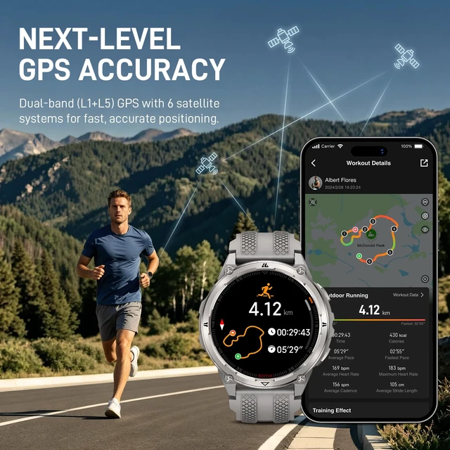 Alt view image 5 of 7 - ORB 2 Rugged Smart Watch, 5 ATM & IP69 Waterproof, Dual-Band GPS 16-Day Battery, 1.43" AMOLED Military-Grade Smartwatch, 170+ Sport Modes, LED Flashlight, Health Monitor for Android & iPhone