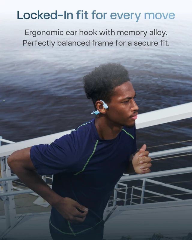 Alt view image 5 of 7 - OpenRun Air 2 Bone Conduction Open-Ear Bluetooth HeadphonesBlue Bundle with Hair Band26.4g lightweight; Secure fit; PremiumPitch 3.0 sound; IP67; 10H battery; Running/cycling/hiking