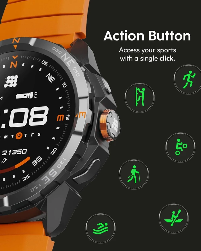 Alt view image 5 of 7 - Terra Rugged Smartwatch with Dual-Band GPS Orange 1.48 AMOLED, Offline Maps, VITA AI, AI Coach, Readiness Score, 5ATM, 14-Day Battery
