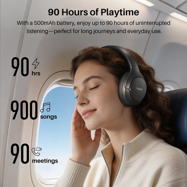 Alt view image 5 of 7 - HT3 Hybrid Noise Cancelling Wireless Headphones, 90H Over Ear Headset Hi Res Audio, AI Voice Assistant, Dual Device Connection, 32 Custom EQs, Built In 5 Mics, ANC, Foldable, Bluetooth 6.0 Gray