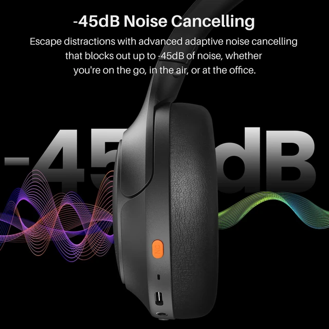 Alt view image 4 of 7 - HT3 Hybrid Noise Cancelling Wireless Headphones, 90H Over Ear Headset Hi Res Audio, AI Voice Assistant, Dual Device Connection, 32 Custom EQs, Built In 5 Mics, ANC, Foldable, Bluetooth 6.0 Gray