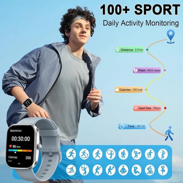 Alt view image 2 of 7 - Smart Watch for Men Women, 1.91" Smartwatch(Answer/Make Calls), Fitness Watch with 24/7 Heart Rate/Sleep Monitor//Pedometer/Calories/110+ Sport Modes/IP68 Waterproof, Activity Tracker for Android iOS