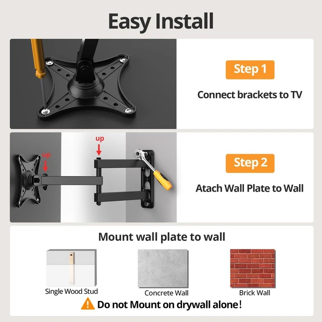 Alt view image 5 of 7 - Monitor Computer Vesa Small 24 inch TV Wall Mount for 13-31", Full Motion 360° rotate, ±15° tilt, 180° swivel; extends 2.56-16.91", Articulating ArmsVESA 100x100mm up to 33lbs10-Yr Support Included