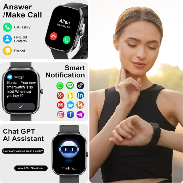 Alt view image 2 of 7 - AI Smart Watch with ChatGPT, 1.91" HD Display Smartwatch with Bluetooth Calling for Men Women, 110+ Sports Modes, Heart Rate/Blood Oxygen Monitoring/Sleep Tracking, IP68 Fitness Watch for Android iOS