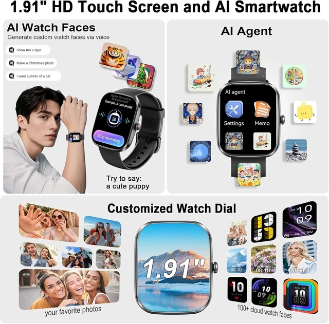 Alt view image 5 of 7 - AI Smart Watch with ChatGPT, 1.91" HD Display Smartwatch with Bluetooth Calling for Men Women, 110+ Sports Modes, Heart Rate/Blood Oxygen Monitoring/Sleep Tracking, IP68 Fitness Watch for Android iOS