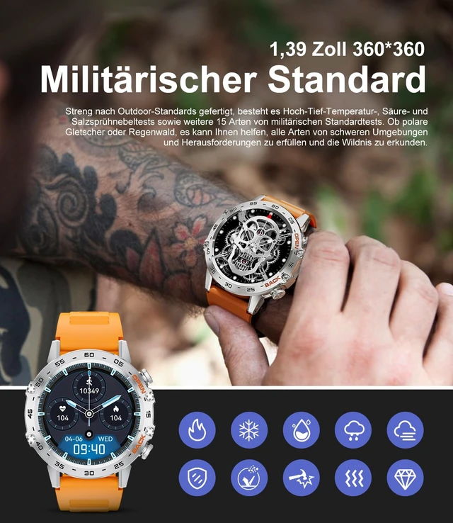 Alt view image 3 of 7 - Smart Watches for Men(Answer/Calls),1.39 inch Touchscreen/5ATM Waterproof/120+ Sports Modes Fitness Watch with Heart Rate for Android/iOS Orange