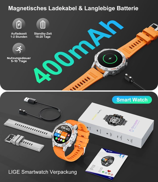 Alt view image 7 of 7 - Smart Watches for Men(Answer/Calls),1.39 inch Touchscreen/5ATM Waterproof/120+ Sports Modes Fitness Watch with Heart Rate for Android/iOS Orange