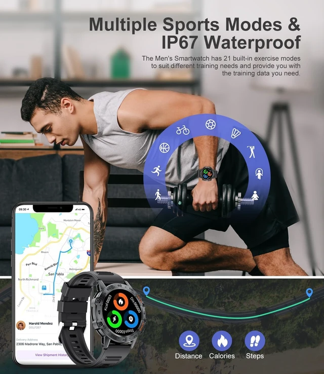 Alt view image 5 of 7 - Military Smart Watches for Men(Answer/Calls),1.39 inch Touchscreen/5ATM Waterproof/120+ Sports Modes Fitness Watch with Heart Rate for Android/iOS Black