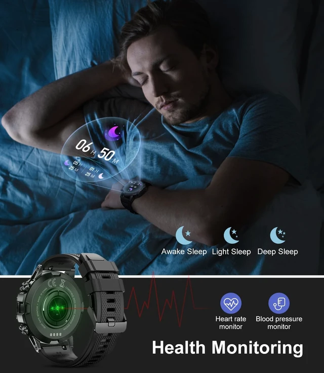 Alt view image 6 of 7 - Military Smart Watches for Men(Answer/Calls),1.39 inch Touchscreen/5ATM Waterproof/120+ Sports Modes Fitness Watch with Heart Rate for Android/iOS Black