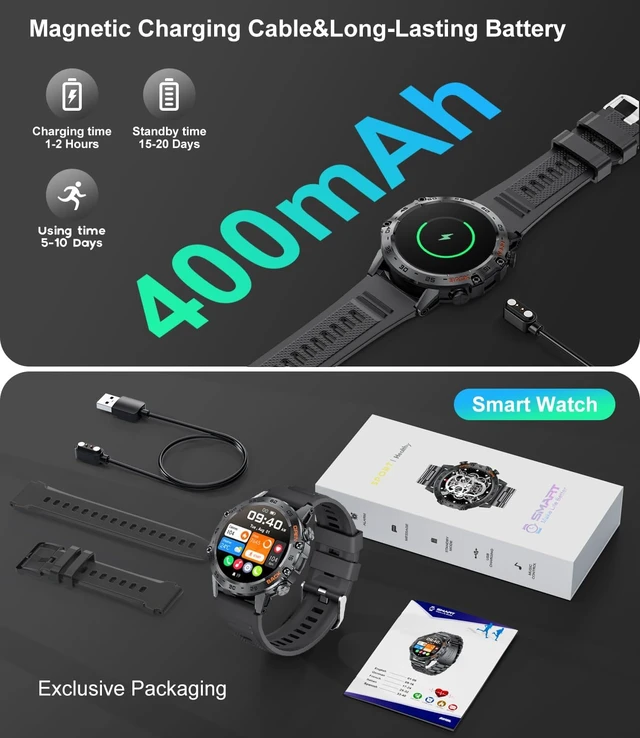 Alt view image 7 of 7 - Military Smart Watches for Men(Answer/Calls),1.39 inch Touchscreen/5ATM Waterproof/120+ Sports Modes Fitness Watch with Heart Rate for Android/iOS Black