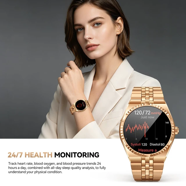 Alt view image 3 of 7 - Smart Watch for Men, Answer/Make Call, Activity Tracker, Steel Strap, 40mm 1.32" AMOLED, Voice Assistant, 24/7 HR/SpO2/Blood Pressure/Sleep Monitor, 160+ Sports, Waterproof, Compatible Android iPhone