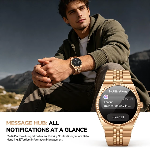 Alt view image 5 of 7 - Smart Watch for Men, Answer/Make Call, Activity Tracker, Steel Strap, 40mm 1.32" AMOLED, Voice Assistant, 24/7 HR/SpO2/Blood Pressure/Sleep Monitor, 160+ Sports, Waterproof, Compatible Android iPhone
