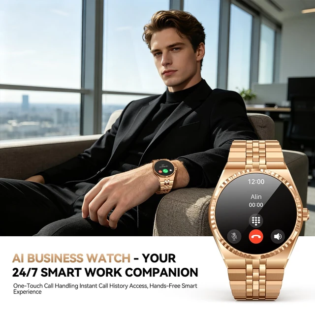 Alt view image 4 of 7 - Smart Watch for Men, Answer/Make Call, Activity Tracker, Steel Strap, 40mm 1.32" AMOLED, Voice Assistant, 24/7 HR/SpO2/Blood Pressure/Sleep Monitor, 160+ Sports, Waterproof, Compatible Android iPhone