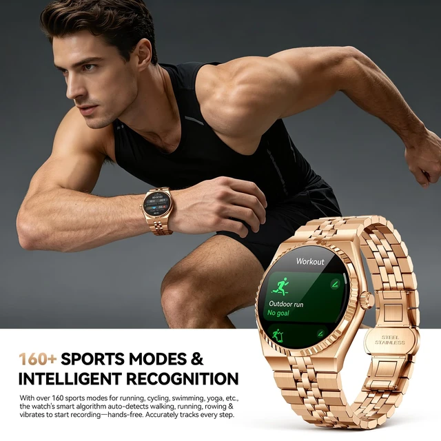 Alt view image 6 of 7 - Smart Watch for Men, Answer/Make Call, Activity Tracker, Steel Strap, 40mm 1.32" AMOLED, Voice Assistant, 24/7 HR/SpO2/Blood Pressure/Sleep Monitor, 160+ Sports, Waterproof, Compatible Android iPhone
