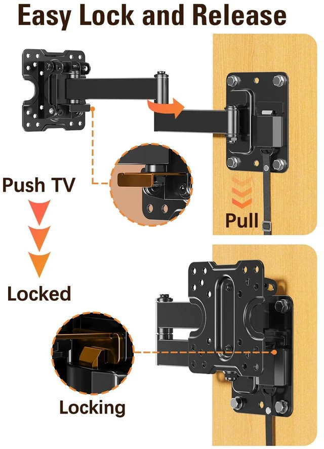 Alt view image 2 of 7 - Lockable RV TV Mount for Most 10-26 Inch Flat Screen, 33 lbs RV TV Mount Bracket for Camper Trailer Truck Boat, Full Motion RV TVs Wall Mount Quick Release Lock, VESA 100x100mm, MD2209