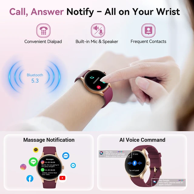 Alt view image 3 of 7 - Smart Watch for Women, 105+ Sports Modes Fitness Tracker (Purple) 1.57" HD Display, BT Call/Answer, IP68 Waterproof, 7/24 Heart Rate/Sleep/Stress Monitor, AI Voice, 105+ Sports Modes