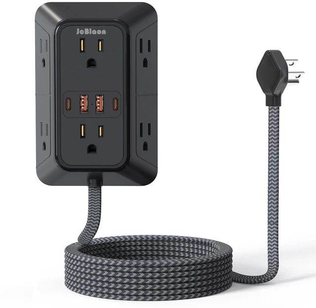 Main image of Surge Protector Power Strip with 6 Widely AC Outlets 4 USB Ports(2 USB C), 5 Ft Braided Power Cord, 3-Side Outlet Extender with Overload Protection for Office, Home, Travel Essential-Black-ETL